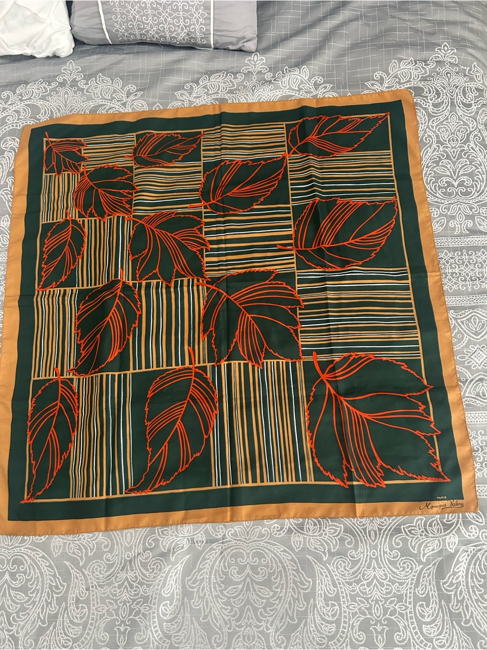 Green & Orange Leaf Pattern Silk Scarf